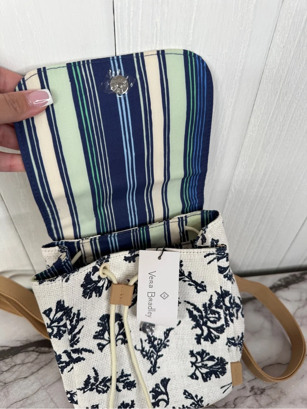 Vera Bradley Straw Mini Backpack in Adrift Coral Blue